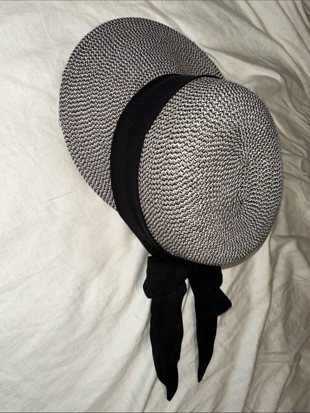 Nine West Two-Tone Woven Sun Hat with Black Tie